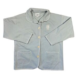 Vtg Artisans Women Medium Blue Embroidered Button Up Cottagecore Prairie Grandma